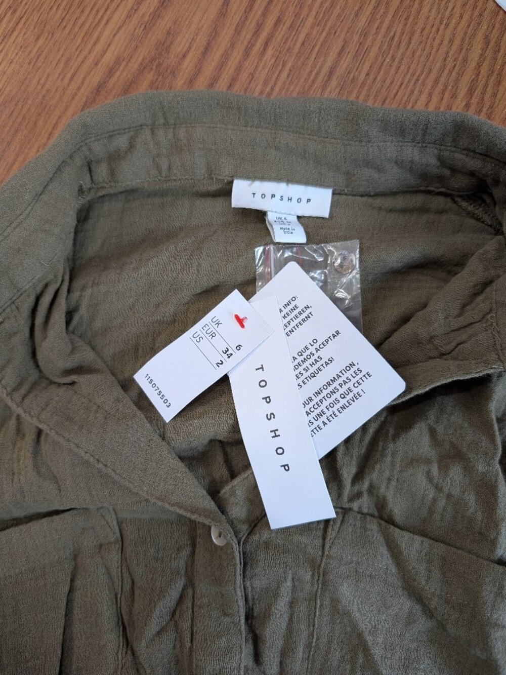 NWT ASOS Topshop casual button down shirt in khaki size 2